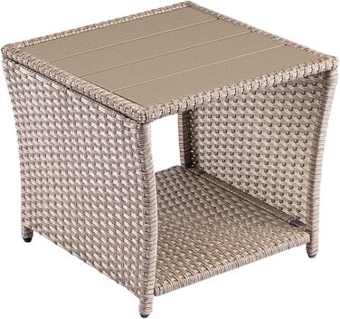 Журнальний столик Casaria Poly Rattan з WPC, 45x45x40 см, 80 кг, Стійкий до погодних умов, Відкритий, Кремовий