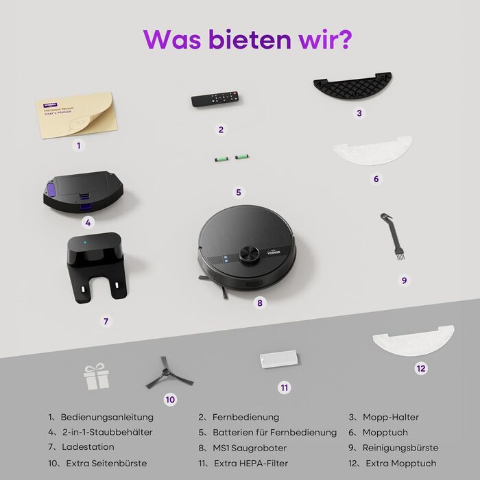 Робот-пилосос MONSGA з функцією миття, 5000Pa, час роботи 180 хв, система захисту від ковтунів, LiDAR навігація, для килимів та шерсті тварин, керування через додаток та пульт (чорний)