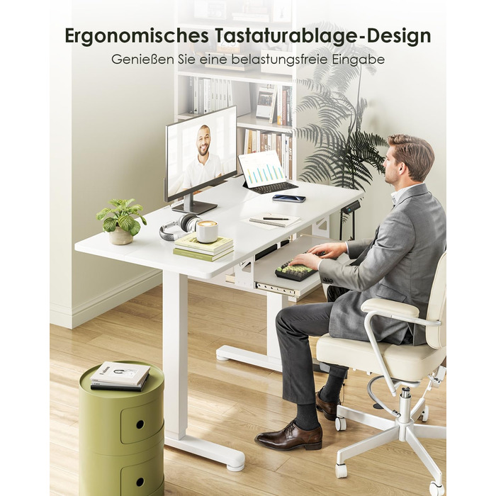 Електричний стіл OffiGo, 100x50 см, з підставкою для клавіатури, 3 положення пам'яті, для роботи та навчання, білий