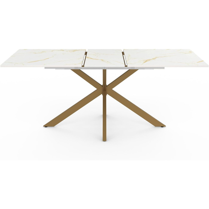 Розсувний обідній стіл Alix з мармуровим ефектом, 160-200 см, для 6-10 осіб, з ніжками-павуком, Металевий, Золотистий