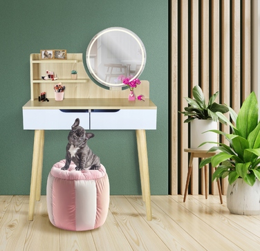 Туалетний столик Jumi, світлий дуб, з дзеркалом та 2 шухлядами, матовий, 80x122x40 см