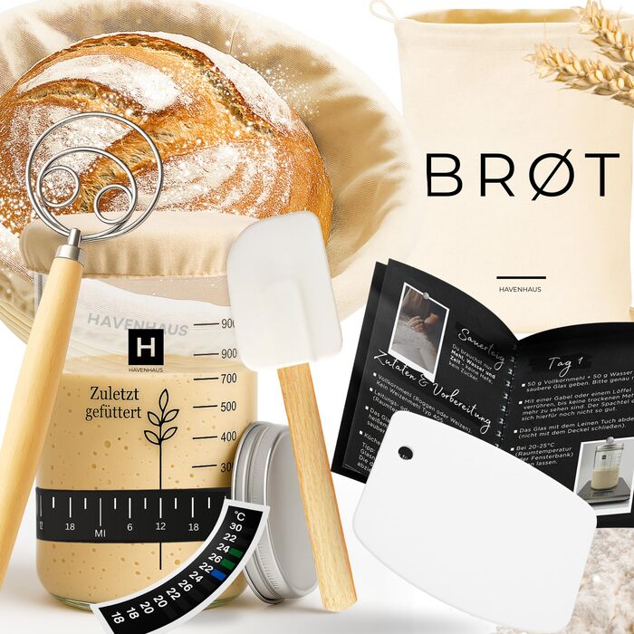 Набір для випікання хліба: корзина для бродіння, набір для закваски та аксесуари | корзина з ротангу 25 см, аксесуари для закваски, датський вінчик | набір для випікання хліба