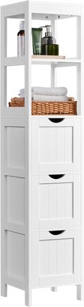 Шафа у ванну кімнату Yaheetech з 3 висувними ящиками та 2 відкритими полицями, 30 x 30 x 142 см, біла