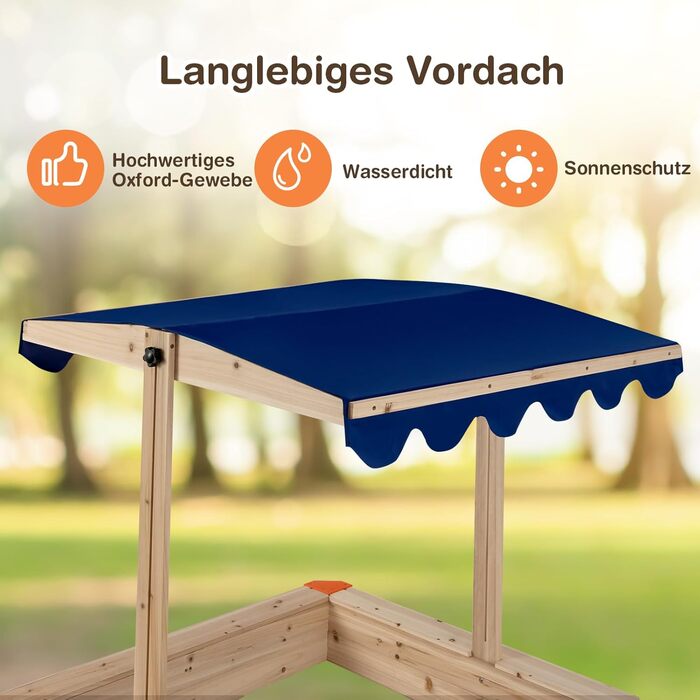 Дерев'яна пісочниця DREAMADE 121x121x120 см з регульованим дахом, для дитячого майданчика в саду, вдома, на пляжі