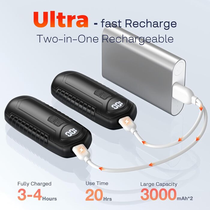 Грілки для рук акумуляторні, 2 шт, електричні, портативні, 6000mAh, кишенькові, ультралегкі, 5 режимів нагріву до 55°C, для кемпінгу, чорні