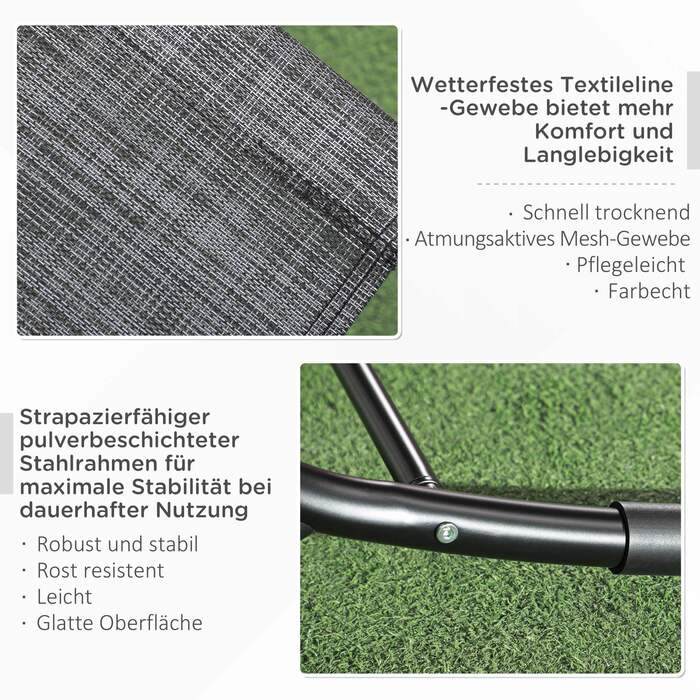 Крісло-гойдалка для саду, розкладне, з підголівником, 155 см x 61 см x 88 см, сірого кольору