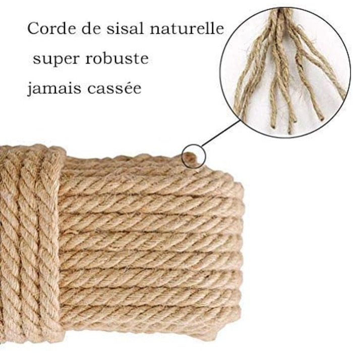 Натуральна сизалева мотузка Aoneky 6 мм/8 мм/10 мм, 10 м - 100 м - конопляна мотузка для котячого дерева, Прикраси, подарункової упаковки (8 мм х 10 м)