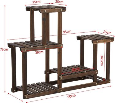 Полиця для рослин з дерева, 4-х ярусна підставка для квітів, внутрішня/зовнішня прикраса, 95x25x73 см