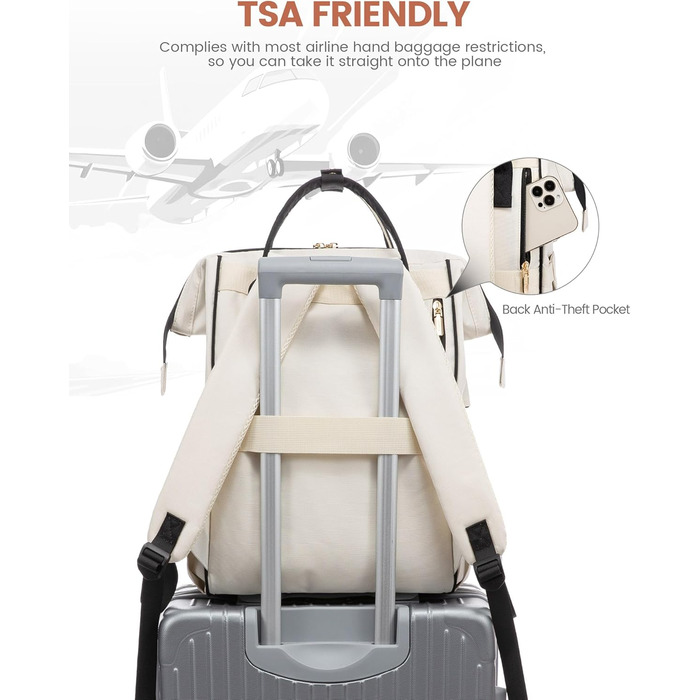 Сумка-рюкзак LOVEVOOK для жінок, для ноутбука, подорожей, роботи, школи, університету. Містка, водонепроникна, елегантна, бежева (15,6 дюймів)