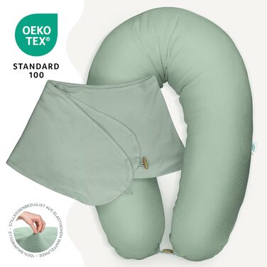 Подушка для вагітних та годування sei Design XXL 190x35 см, ергономічна подушка для сну з чохлом з органічної бавовни муслін (м'ятна)