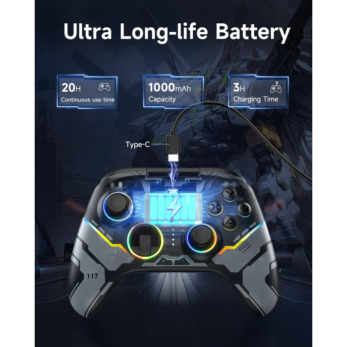 Бездротовий геймпад EasySMX X15 з підсвічуванням RGB, Hall-аналоговий джойстик та тригери, Bluetooth для PC/Switch/Android