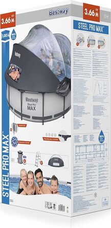 Комплект каркасного басейну Bestway Steel Pro MAX з фільтруючим насосом навісом Ø 366 x 100 см, світло-сірий, круглий