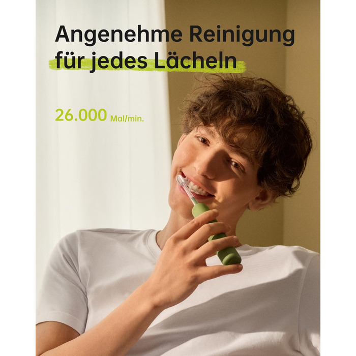 Laifen Wave Spezial: Електрична звукова зубна щітка з вібрацією та осциляцією, для дорослих, з додатком, 2 насадки (зелена)