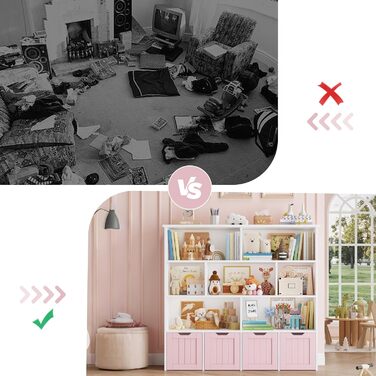 Дитяча полиця FOREHILL з коробками на колесах, 4 яруси, меблі для дитячої кімнати, іграшковий та книжковий стеллаж, рожевий, 125.5x33x118 см