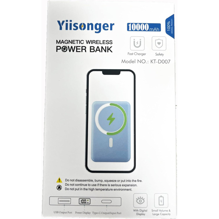 Пауербанк Yiisonger Magsafe 10000mAh, магнітний, 22,5 Вт PD, USB-C, LED, для iPhone 15/14/13/12 (Білий)