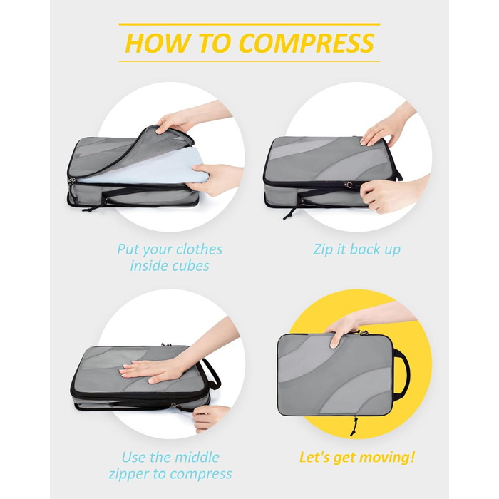 Набір компресійних органайзерів для подорожей BAGSMART Packing Cubes, набір для пакування речей у валізу та ручну поклажу, 6 предметів, сірий
