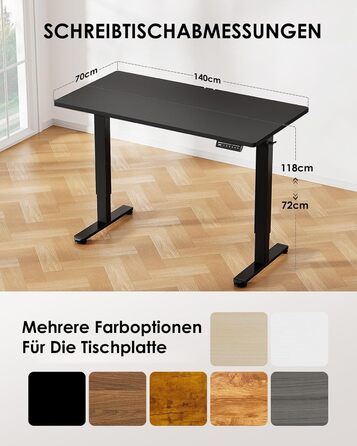 Електричний регульований стіл ErGear 140x70 см, чорний, з пам'яттю, для дому та офісу