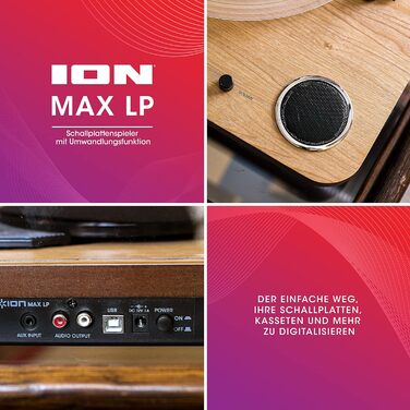 Програвач вінілових платівок ION Audio Max LP з Bluetooth, вбудованими динаміками та USB, дерев'яний корпус
