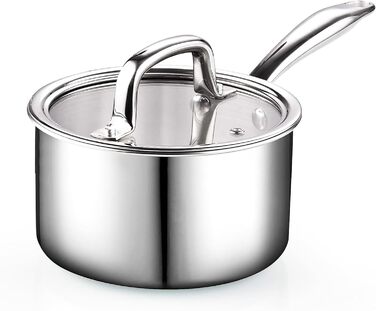 Набір каструль та сковорідок Cook N Home з нержавіючої сталі (7 предметів), склокришки, індукційне дно, придатний для миття в посудомийній машині, срібний