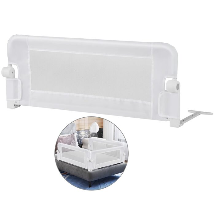 Бортик для ліжка COSTWAY складаний, захисний бар'єр для дитячого ліжка та ліжка для батьків 105x42 см (Сірий/Білий)