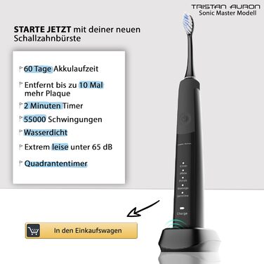 Електрична зубна щітка Tristan Auron SonicMaster (Блакитна) - 6 голів, чохол, 100 днів тестування, 5 режимів, 55 000 VPM, таймер 2 хв