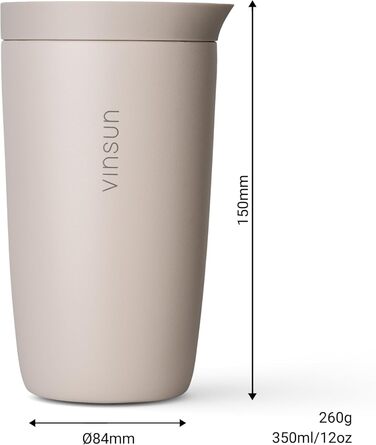 Термокружка VINSUN для кави з собою 350 мл, з подвійними стінками, з нержавіючої сталі, з герметичним клапаном, для гарячих та холодних напоїв, для автомобіля, університету, бежевий колір