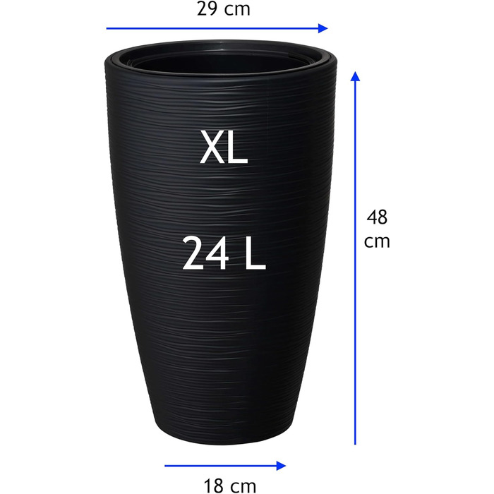 Горщик для квітів MELTOM Blumenkübel XL (48 см, Чорний) з винімним вкладишем