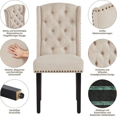 Набір з 4 кухонних стільців Yaheetech з м'яким сидінням та спинкою, бежевий (до 140 кг)