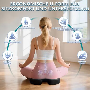 Ортопедична подушка для сидіння Ecosafeter з піною Memory Foam - для поліпшення кровообігу та полегшення болю в куприку. Ергономічна подушка для офісного, комп'ютерного стільця та інвалідного візка. Чорний колір.