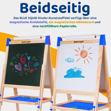 Дитяча мольберт Blue Squid Kinder Staffelei - регульована висота, двосторонній, з крейдяною та магнітною дошками, рулон паперу, 100+ аксесуарів, для дітей 3-12 років, преміум-якість 2025