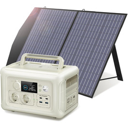 Акумуляторний сонячний генератор ALLPOWERS R600 299 Втгод LiFePO4, 2 шт. портативна електростанція потужністю 600 Вт (пікова потужність 1200 Вт) із сонячною панеллю 200 Вт, мобільне джерело живлення для подорожей у саду, кемпінгу, аварійної ситуації на автофургоні (R600-EU-WHISP027)