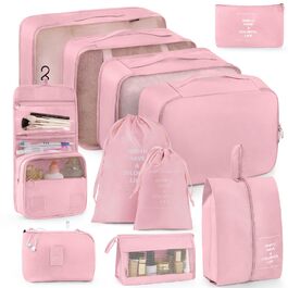 Набір органайзерів для подорожей Anjing (11 предметів), водонепроникні пакувальні куби для валізи, компактний органайзер для одягу в дорогу, рожевий