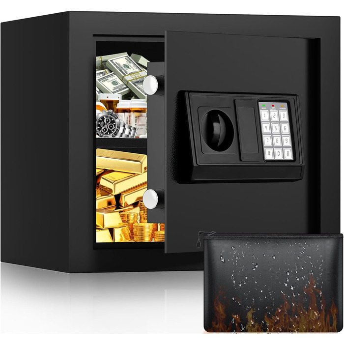 Великий сейф для дому: вогнестійкий, водонепроникний, з ключем та кодовим замком, 40л