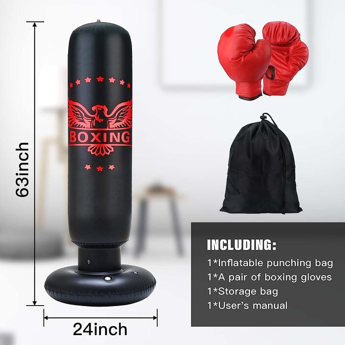 Надувна боксерська груша для дітей leayopepy 160 см з рукавичками червоно-чорна