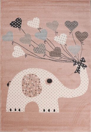 Дитячі килимки VIMODA із зображенням слона у формі серця і повітряних куль / Дитячий килим для дівчаток і хлопчиків / килим для дитячої кімнати / не містить забруднюючих речовин, розміри (80x150 см)