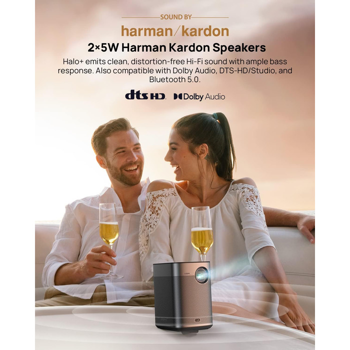 XGIMI Halo+ Mini: Портативний проєктор Full HD 1080p з Android TV, акумулятором 700 ISO Lumen, Harman Kardon, автофокусом, WiFi, Bluetooth та 3.5mm аудіо