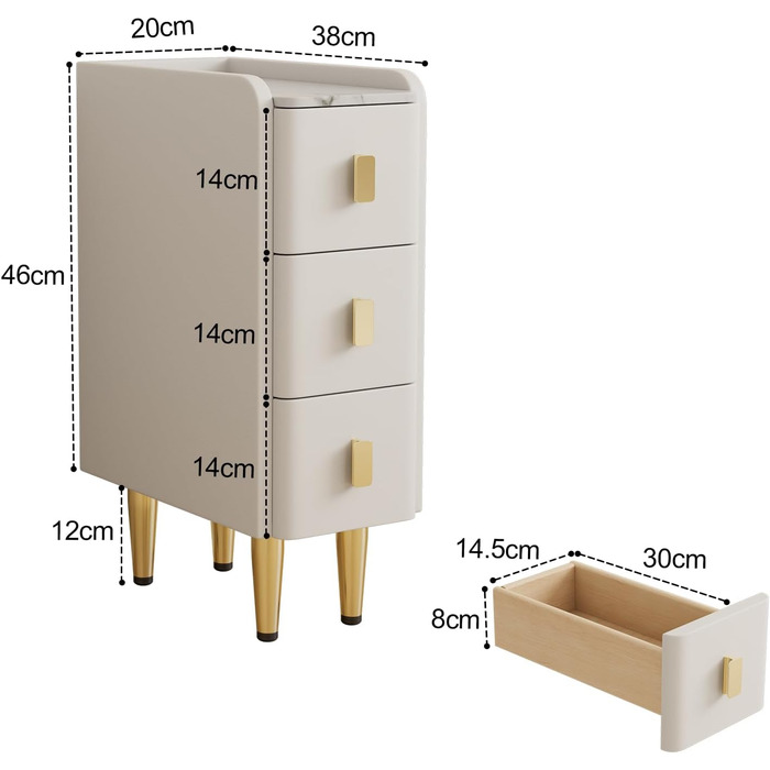 Нічний столик AQIMUELE, білий, з 2 висувними ящиками, 30 см, без встановлення, шкіряна поверхня