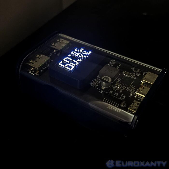 Павербанк EUROXANTY 20 000 мАг портативний акумулятор з РК-дисплеєм Прозорий USB Powerbank синій