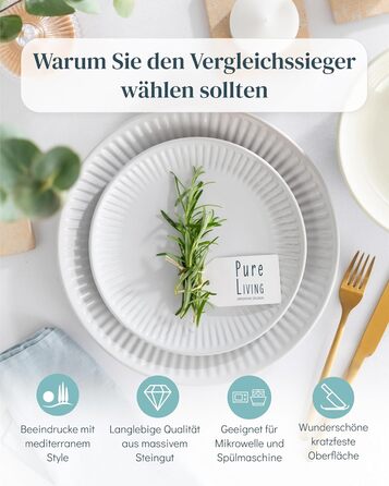 Набір посуду Steingut Hygge 24 шт. для 6 осіб (світло-сірий), Tafelservice, Pure Living, TESTSIEGER