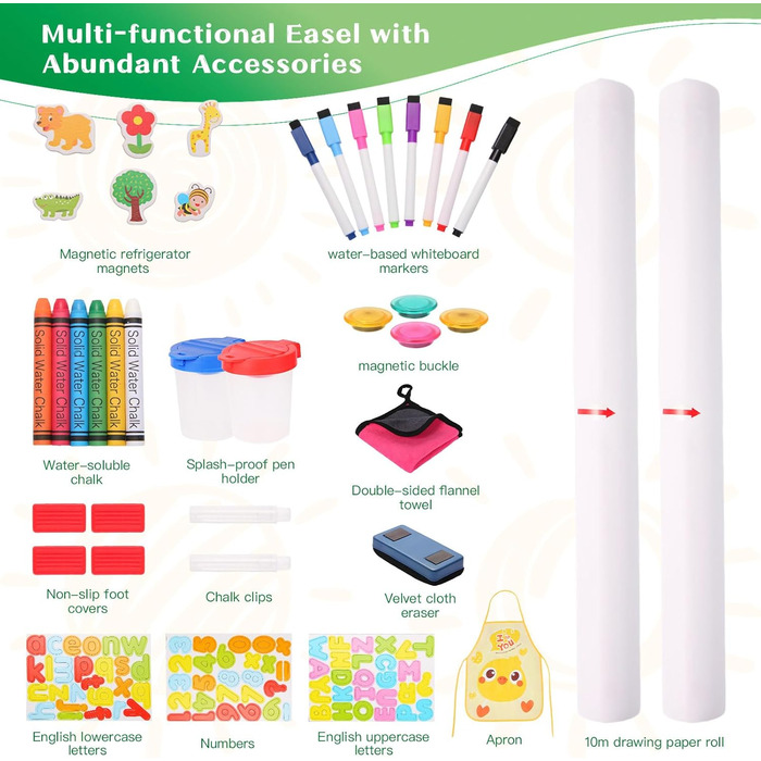 Дерев'яна іграшкова дошка Kinder: двостороння мольберт-дошка з аксесуарами для малювання, для дітей 3-12 років