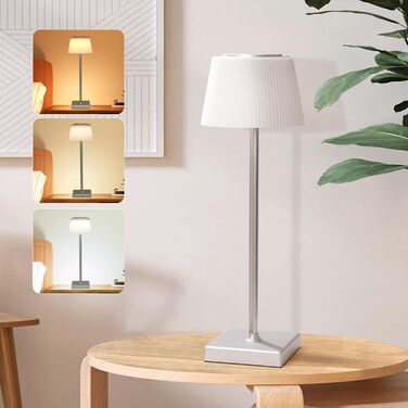 LED настільна лампа Aigostar акумуляторна бездротова, торшер з сенсорним керуванням, 3 колірні температури, IP54 вологозахист для дому та саду, срібна
