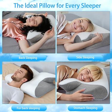 Ортопедична подушка для шиї Tbintul з Memory Foam, ергономічна подушка для сну, зменшує біль у шиї, для тих, хто спить на боці, спині та животі, покращує якість сну, чорний/білий колір