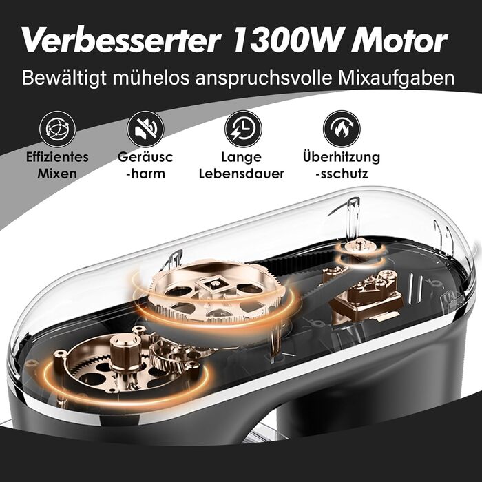 Кухонний комбайн Kitchen in the Box: 6 л, чорний, 10 швидкостей, з місткою чашею 6 л, набором насадок (міксер, гак для тіста, вінчик)