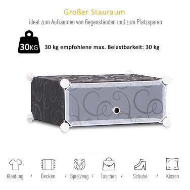 HOMCOM DIY Шафа для взуття Модульна полиця для взуття Вішалка для одягу, 16 відділень, PP, чорний + білий, 95 x 37 x 160 см
