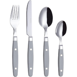 EXZACT Набір столових приборів 24 шт. з нержавіючої сталі з ручками з фіксацією - Ретро стиль. Включає: 6 виделок, 6 ножів, 6 ложок, 6 чайних ложок - сірий колір