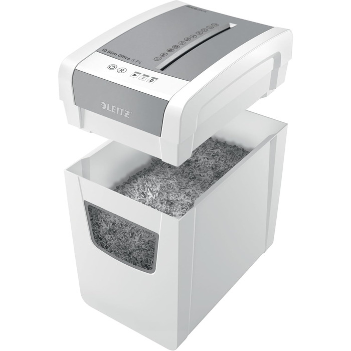 Шредер Leitz IQ Office S Slim: безпечне знищення документів, P4, 12 листів, тихий, 23L, білий