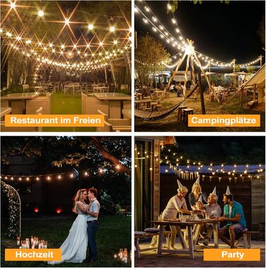 LED гірлянда на батарейках для зовнішнього використання, 10 метрів, 17+1 тепле світло G40, вологостійка IP45, для саду, балкону, тераси