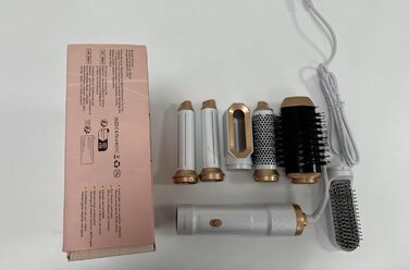 Набір фенів UKLISS 6-в-1 Air Styler, щітка з теплим повітрям, завивка та випрямлення, 1000 Вт, білий