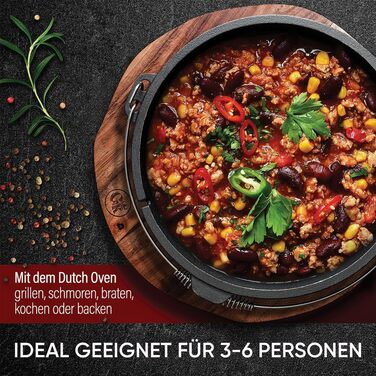 Набір голландської печі: чавунний казанок 7 літрів (3-6 осіб) з ніжками, подвійна функція, кришка-підйомник, щітка та кулінарна книга Dutch Oven. 30 років гарантії.