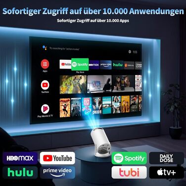 Beamer 4K проєктор: Full HD 1080P, WiFi 6, Bluetooth 5.2, Android, портативний, поворотний 270°, авто-корекція Keystone, для PC/HDMI/USB, з мишкою та пультом, білий